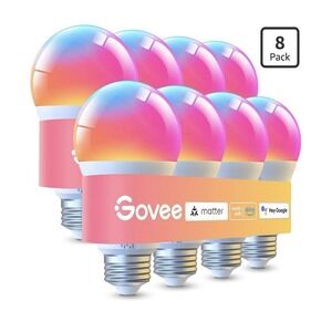 Govee RGBWW Smart LED Bulb 8-Pack H6006 A19 E26 1000LM Matter Alexa Google